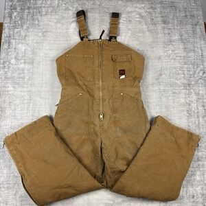 Tough Duck Bib Overalls Mens Large Brown Duck Canvas Vtg Quilt Lined Hunting